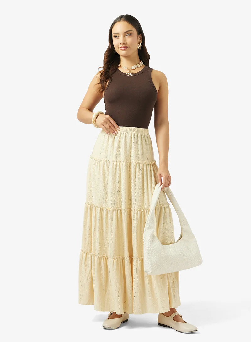 جينجر Openwork Tiered A Line Skirt